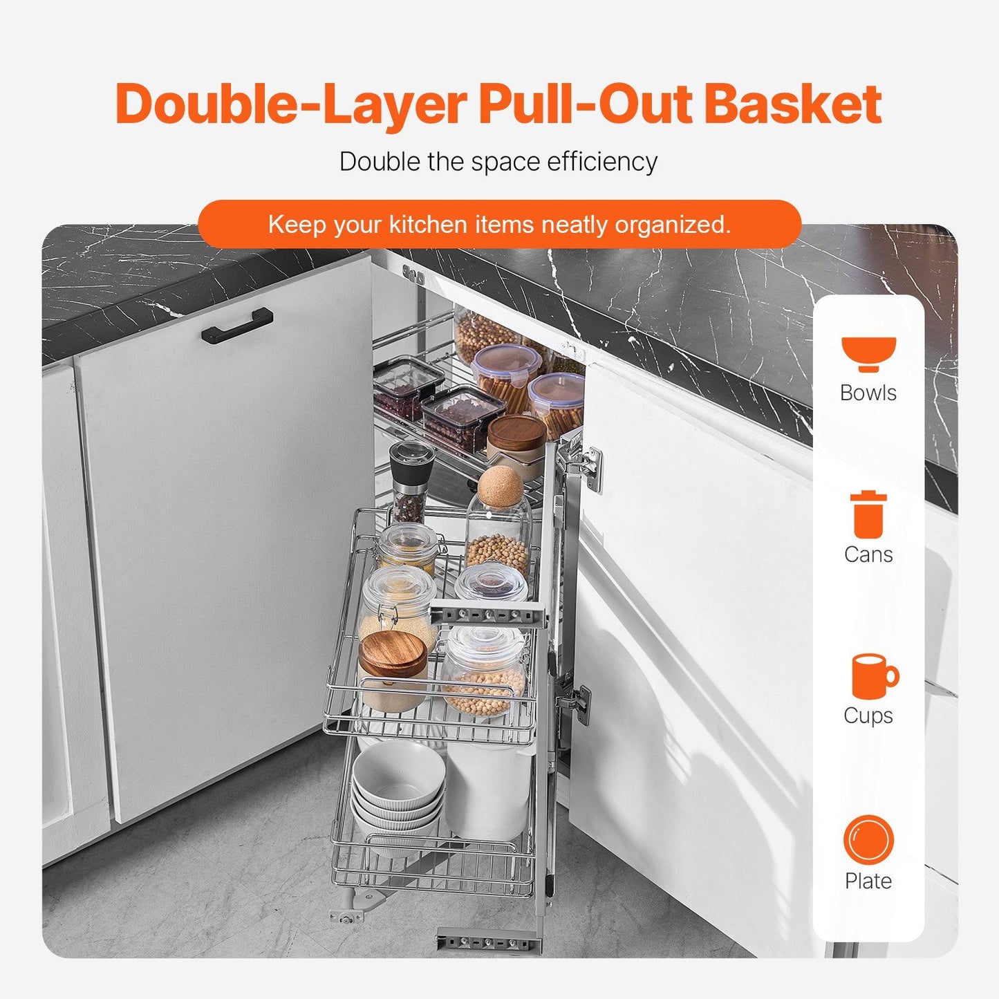 18"W Opening Blind Corner Pull Out Organizer, 2 Tier 4 Shelf Kitchen Cabinet Organizer, Magic Chrome Carbon V952-MJSNLDGG2C345BN6UV0