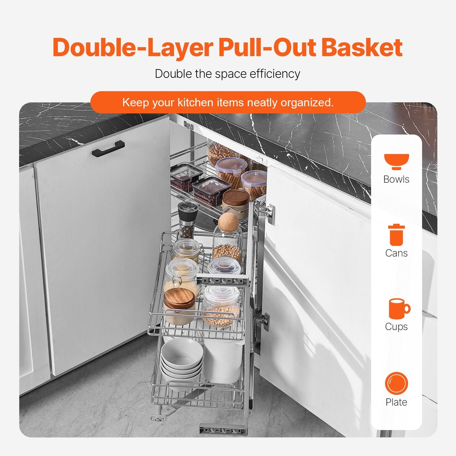 18"W Opening Blind Corner Pull Out Organizer, 2 Tier 4 Shelf Kitchen Cabinet Organizer, Magic Chrome Carbon V952-MJSNLDGG2C345BN6UV0