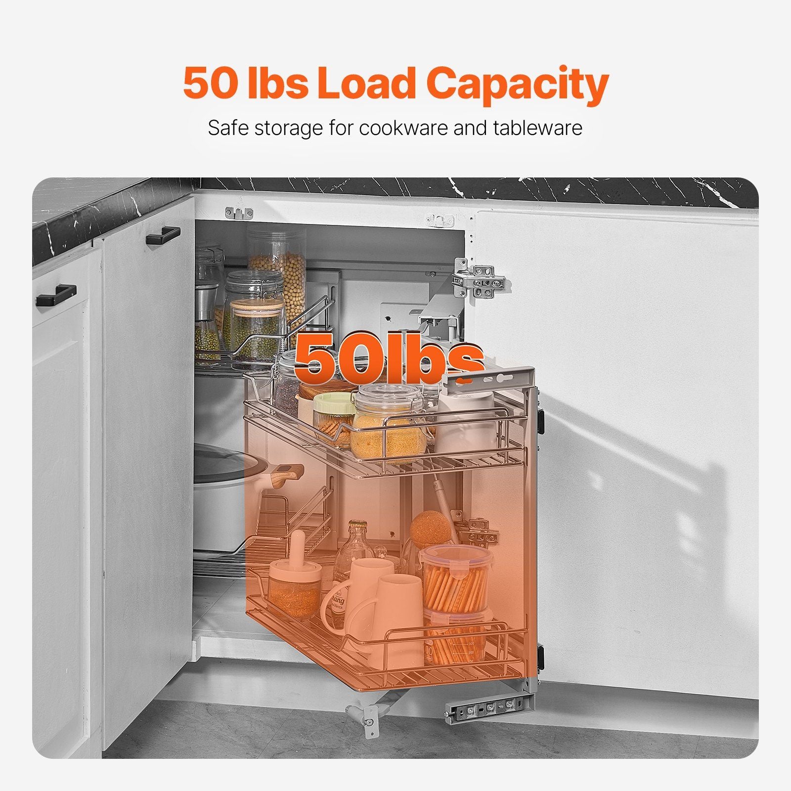 18"W Opening Blind Corner Pull Out Organizer, 2 Tier 4 Shelf Kitchen Cabinet Organizer, Magic Chrome Carbon V952-MJSNLDGG2C345BN6UV0