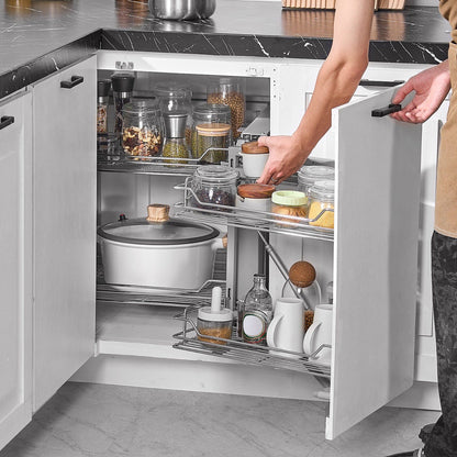 18"W Opening Blind Corner Pull Out Organizer, 2 Tier 4 Shelf Kitchen Cabinet Organizer, Magic Chrome Carbon V952-MJSNLDGG2C345BN6UV0