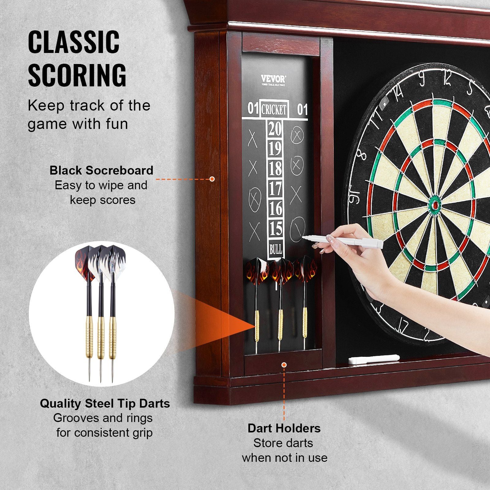 Dartboard and Cabinet Set, Ready-to-Play Bundle Official Size Dartboard Cabinet Set, Steel Tip Dart Cabinet, V952-MJTZZXBFHJK0P1LMJV0