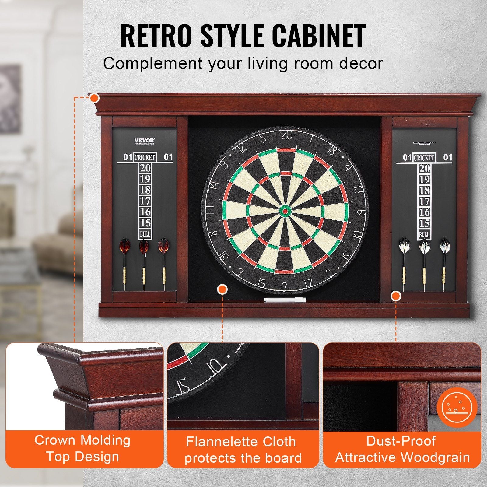 Dartboard and Cabinet Set, Ready-to-Play Bundle Official Size Dartboard Cabinet Set, Steel Tip Dart Cabinet, V952-MJTZZXBFHJK0P1LMJV0