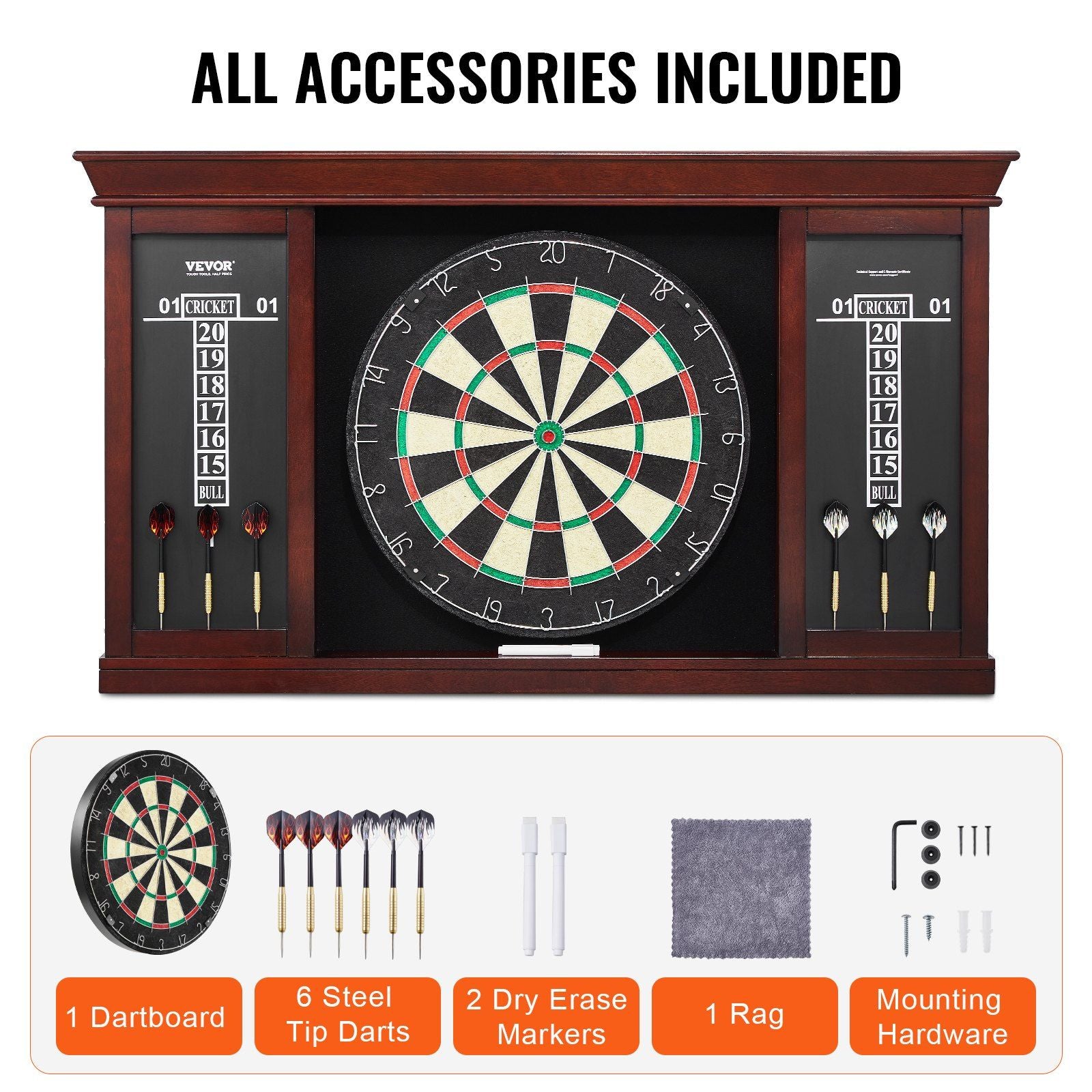 Dartboard and Cabinet Set, Ready-to-Play Bundle Official Size Dartboard Cabinet Set, Steel Tip Dart Cabinet, V952-MJTZZXBFHJK0P1LMJV0