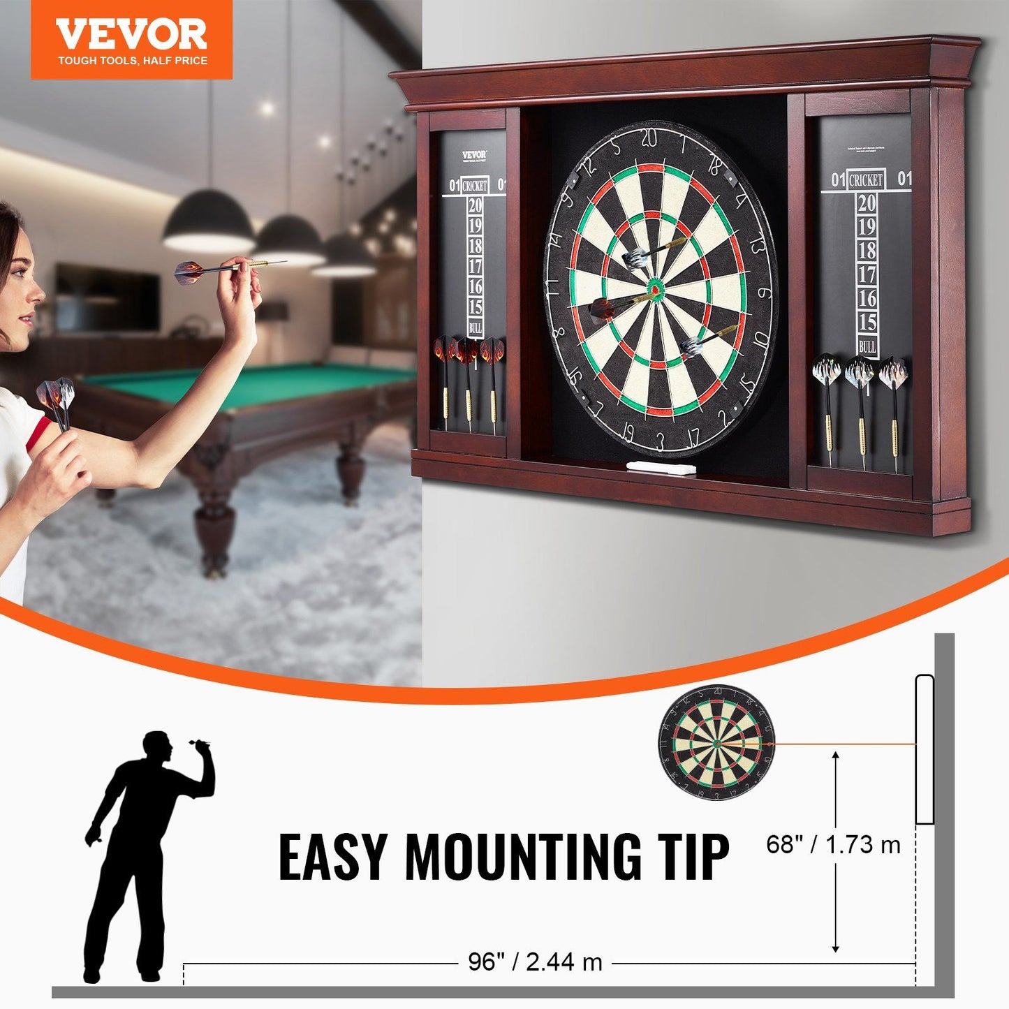 Dartboard and Cabinet Set, Ready-to-Play Bundle Official Size Dartboard Cabinet Set, Steel Tip Dart Cabinet, V952-MJTZZXBFHJK0P1LMJV0