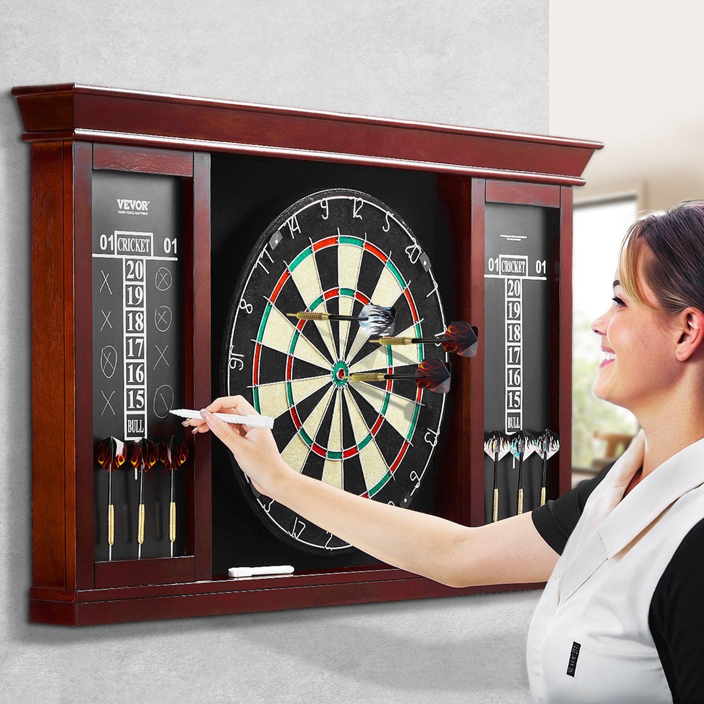 Dartboard and Cabinet Set, Ready-to-Play Bundle Official Size Dartboard Cabinet Set, Steel Tip Dart Cabinet, V952-MJTZZXBFHJK0P1LMJV0