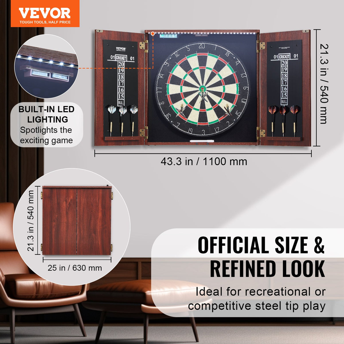 Dartboard and Cabinet Set Official Size Complete Accessory Steel Tip Dart V952-MJTZZXBSKJLEY5IZIV9