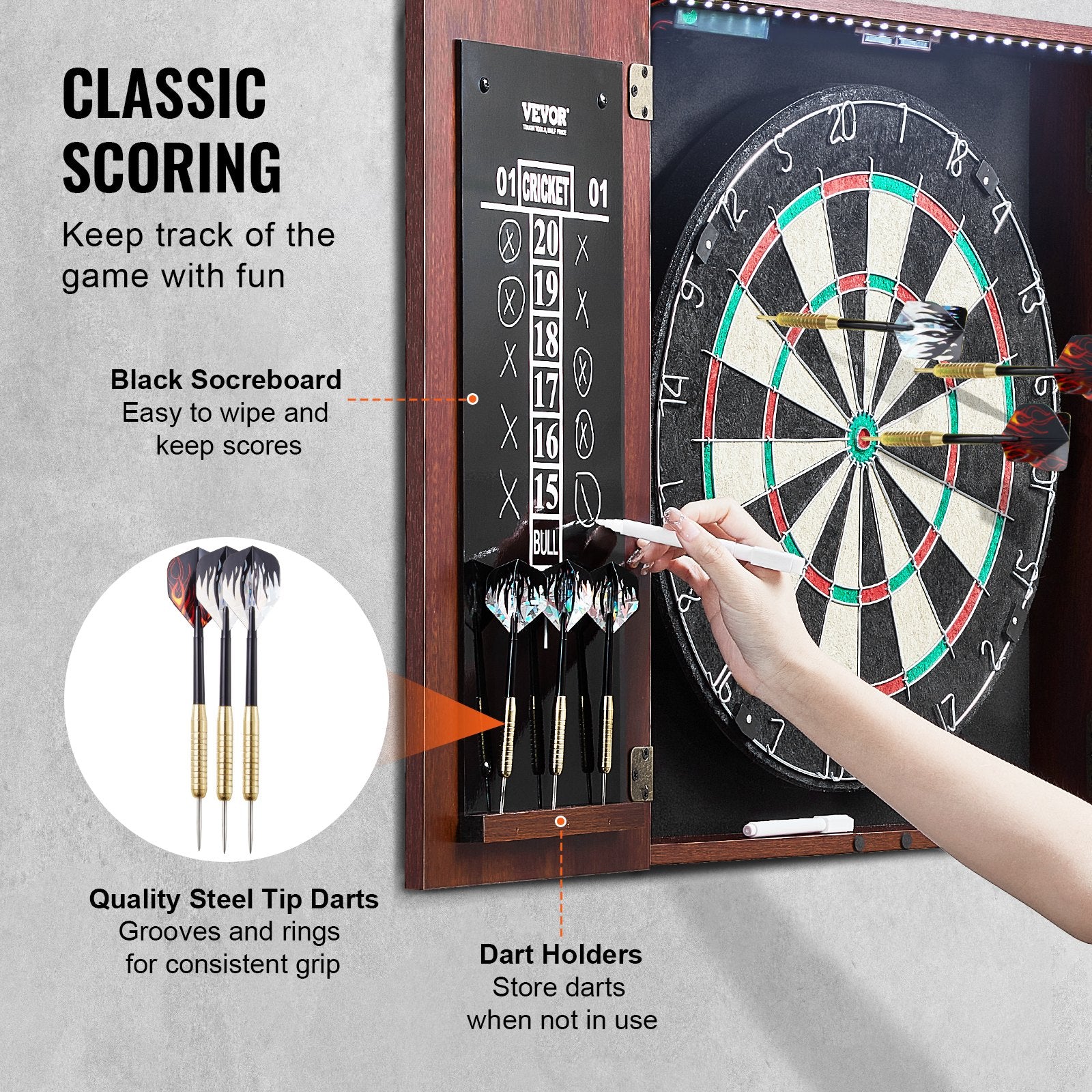 Dartboard and Cabinet Set Official Size Complete Accessory Steel Tip Dart V952-MJTZZXBSKJLEY5IZIV9