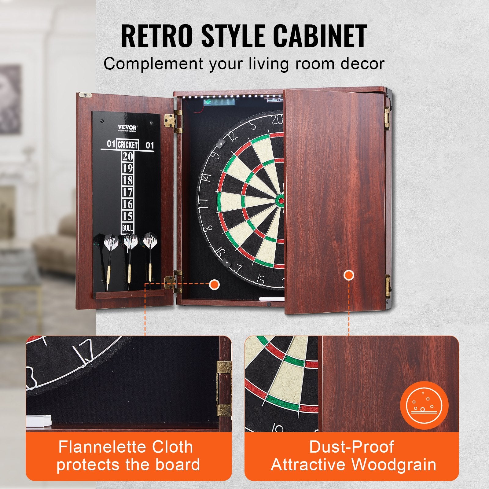 Dartboard and Cabinet Set Official Size Complete Accessory Steel Tip Dart V952-MJTZZXBSKJLEY5IZIV9