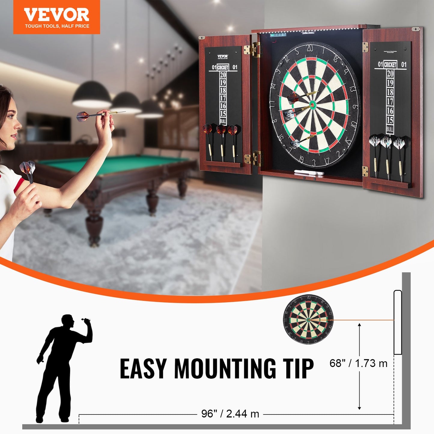 Dartboard and Cabinet Set Official Size Complete Accessory Steel Tip Dart V952-MJTZZXBSKJLEY5IZIV9