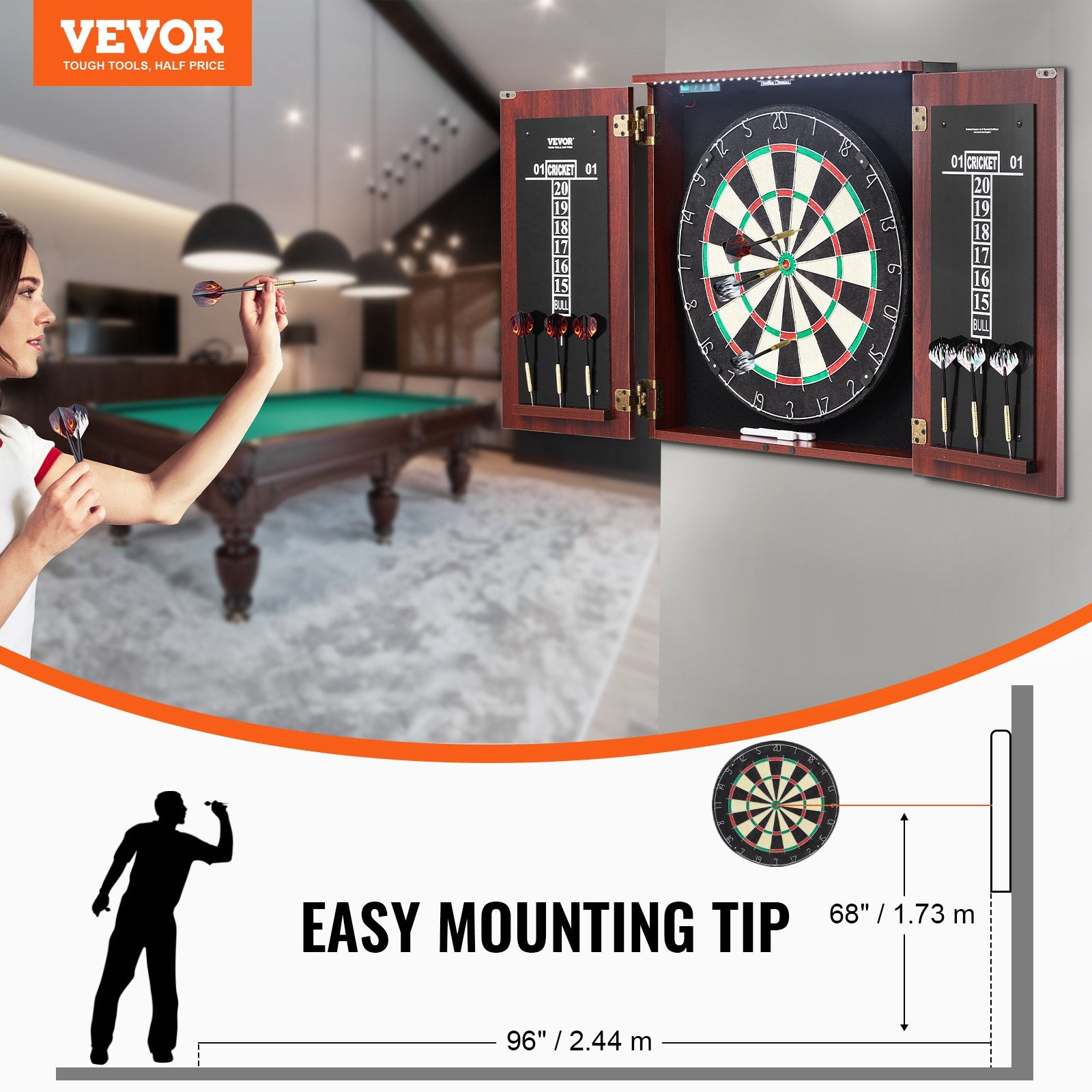 Dartboard and Cabinet Set Official Size Complete Accessory Steel Tip Dart V952-MJTZZXBSKJLEY5IZIV9