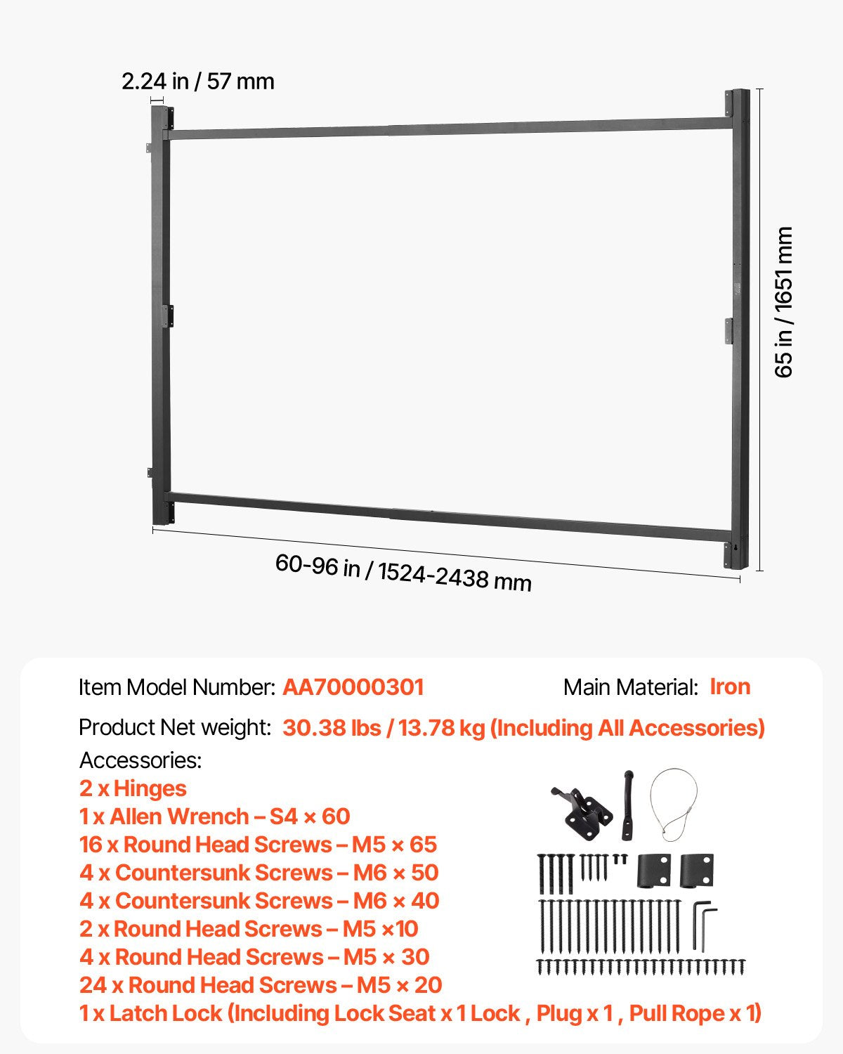 Gate Building Kit, Fits 152.4 to 243.8 cm Wide Openings, Up from 182.9 to 213.4 cm High Fence, Adjustable V952-MKZJ6096W65H4ZBXWV0