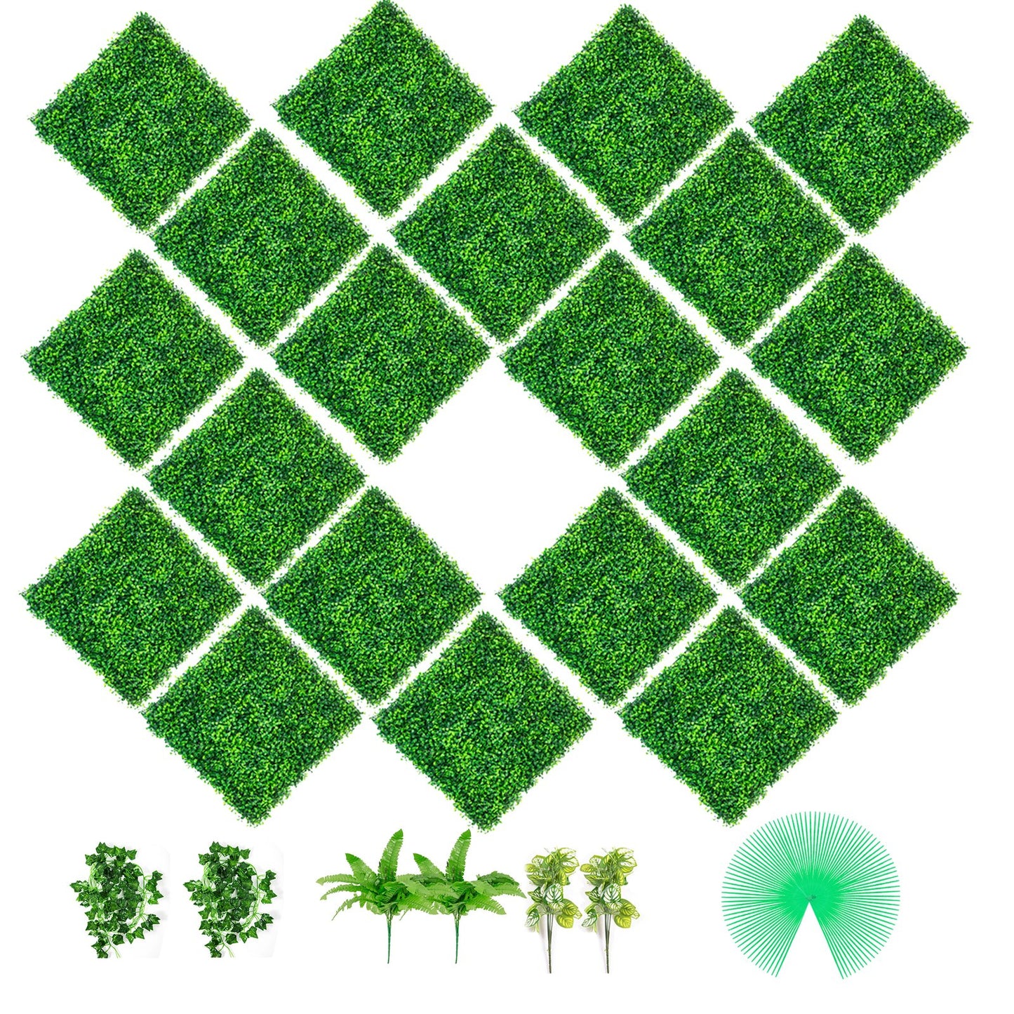 Artificial Boxwood Panels, 20 PCS 20""x20"" Boxwood Hedge Wall Panels, PE Artificial Grass Backdrop Wall V952-ML202020PC400OWRLV0