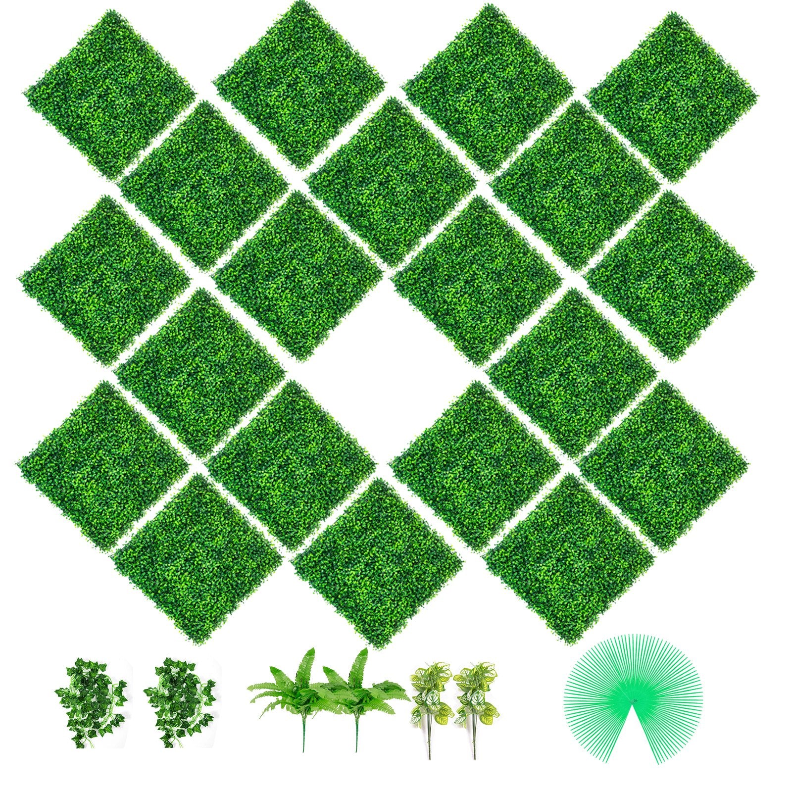 Artificial Boxwood Panels, 20 PCS 20""x20"" Boxwood Hedge Wall Panels, PE Artificial Grass Backdrop Wall V952-ML202020PC400OWRLV0