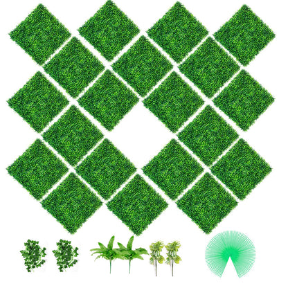 Artificial Boxwood Panels, 20 PCS 20""x20"" Boxwood Hedge Wall Panels, PE Artificial Grass Backdrop Wall V952-ML202020PC400OWRLV0