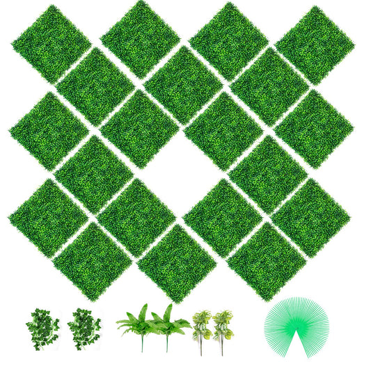 Artificial Boxwood Panels, 20 PCS 20""x20"" Boxwood Hedge Wall Panels, PE Artificial Grass Backdrop Wall V952-ML202020PC400OWRLV0