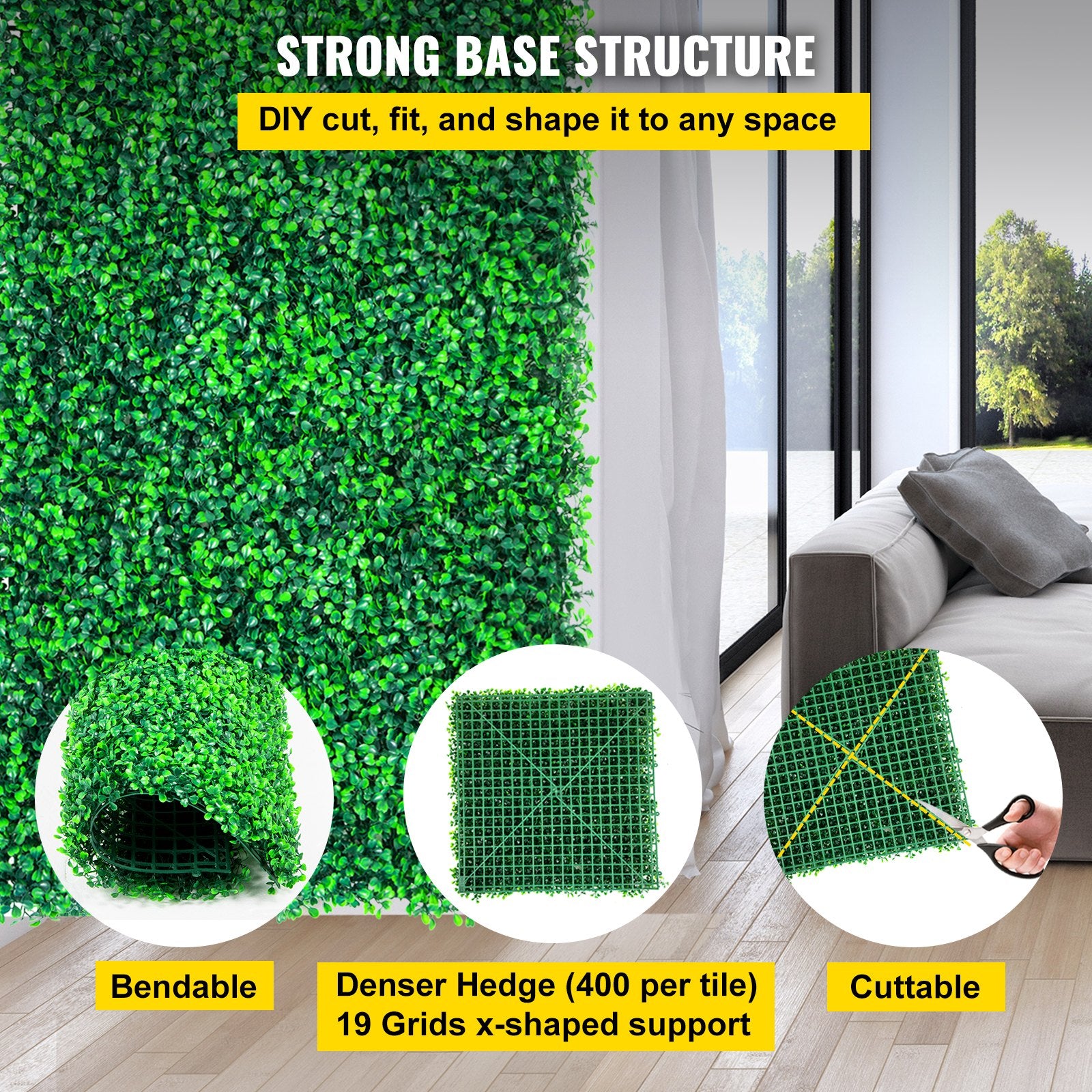 Artificial Boxwood Panels, 20 PCS 20""x20"" Boxwood Hedge Wall Panels, PE Artificial Grass Backdrop Wall V952-ML202020PC400OWRLV0
