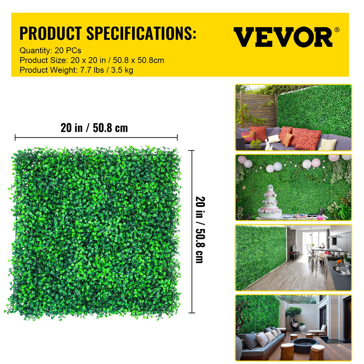 Artificial Boxwood Panels, 20 PCS 20""x20"" Boxwood Hedge Wall Panels, PE Artificial Grass Backdrop Wall V952-ML202020PC400OWRLV0