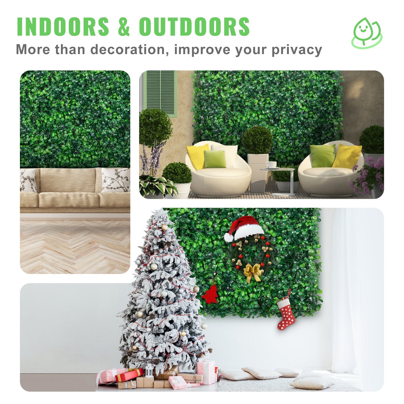 Artificial Boxwood Panel UV 12pcs Boxwood Hedge Wall Panels Artificial Grass Backdrop Wall 20X20" 4cm Green V952-MLCZWQ12PC20X2001V0