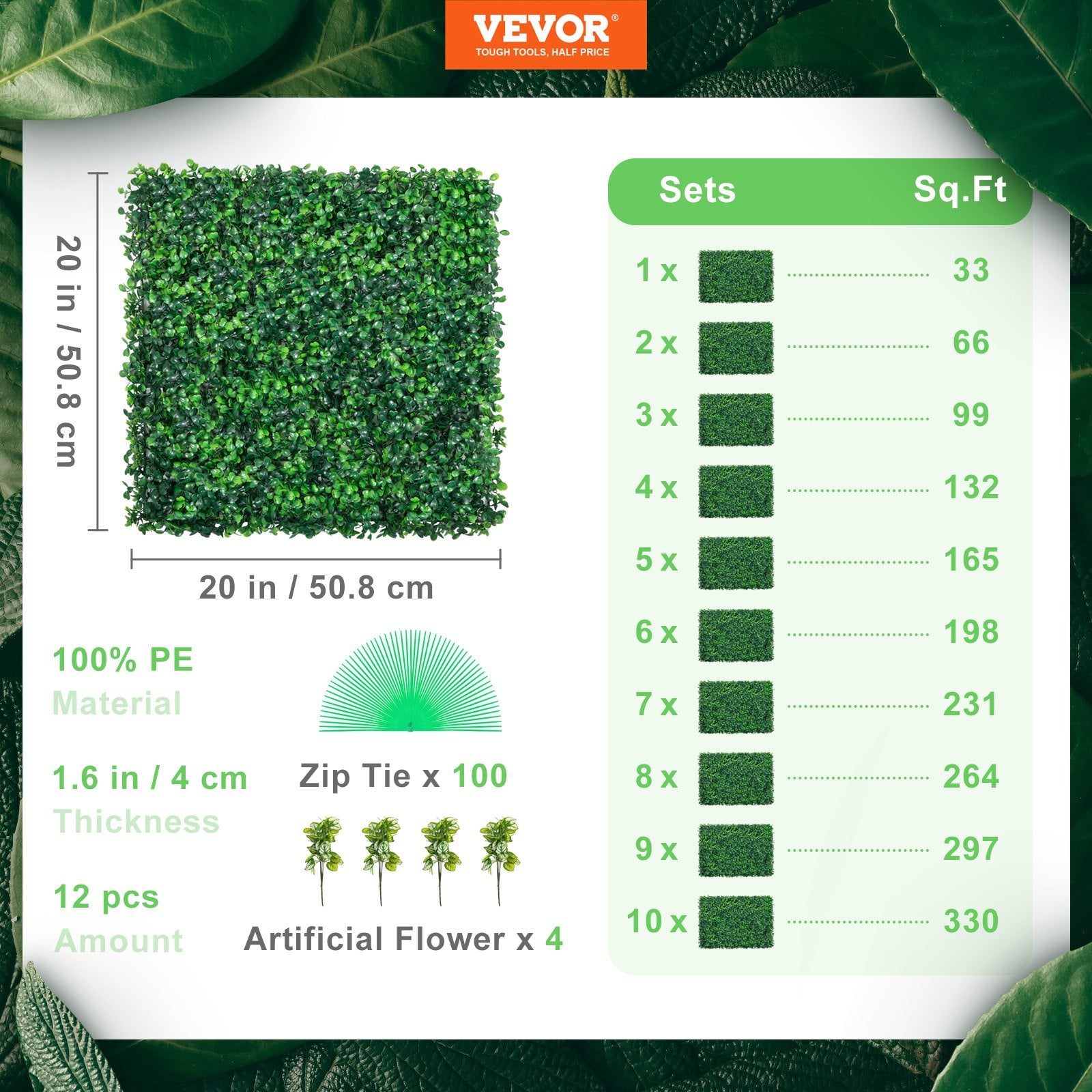 Artificial Boxwood Panel UV 12pcs Boxwood Hedge Wall Panels Artificial Grass Backdrop Wall 20X20" 4cm Green V952-MLCZWQ12PC20X2001V0