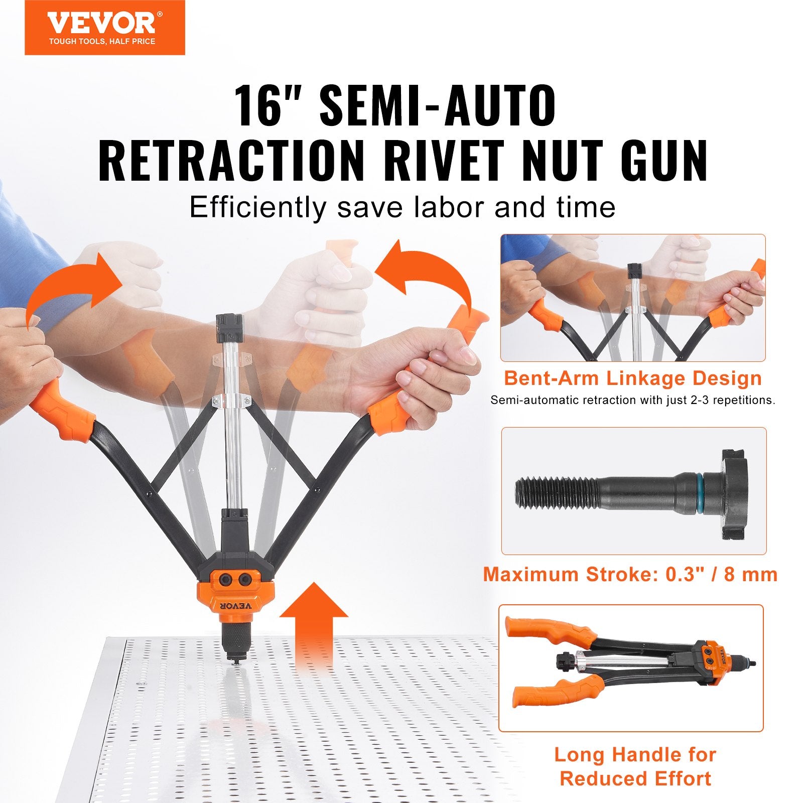 Rivet Nut Tool, 16" Rivnut Tool Kit with 13PCS Metric and SAE Mandrels, 186PCS Rivet Nuts, M3, M4, 10-24, M5, V952-MLMQBZDTDSBSA9LDQV0