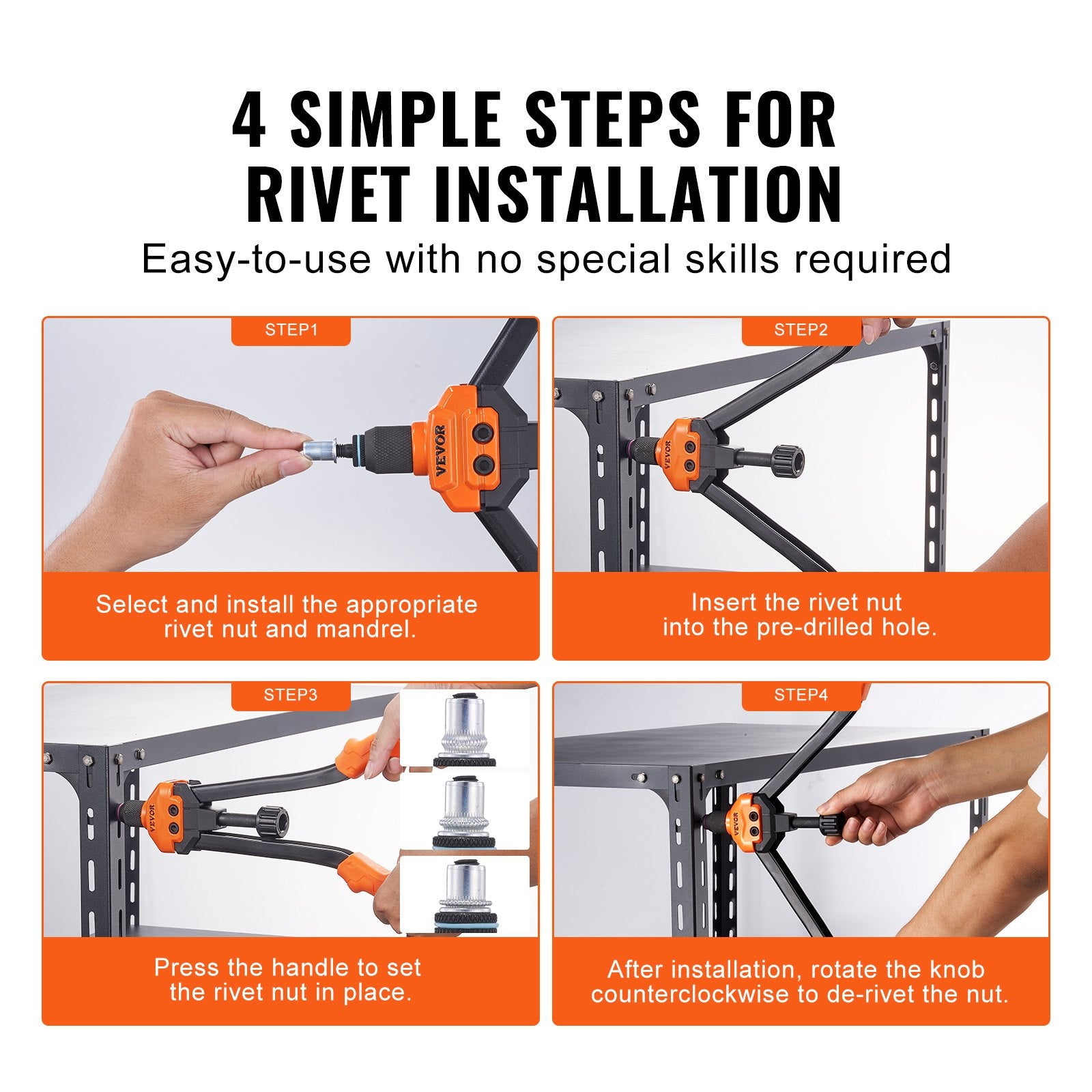 Rivet Nut Tool, 16" Rivnut Tool Kit with 13PCS Metric and SAE Mandrels, 186PCS Rivet Nuts, M3, M4, 10-24, M5, V952-MLMQWSBS16YC3FC0WV0