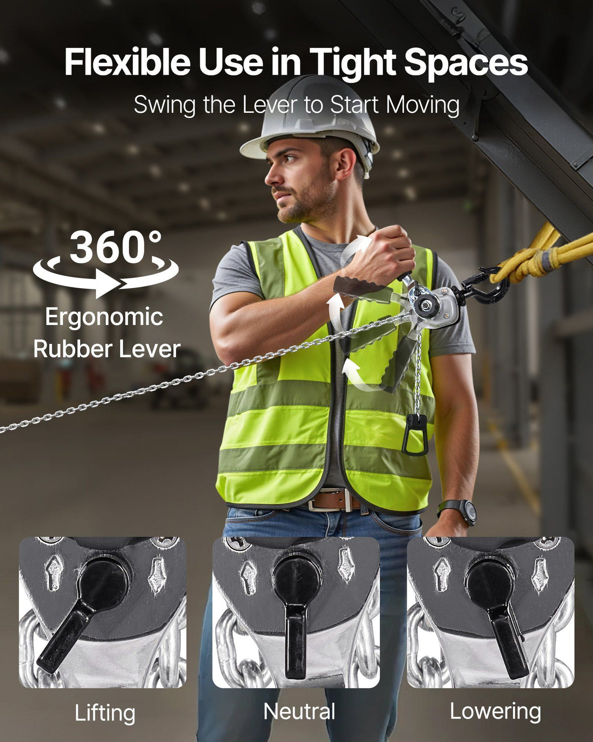 Manual Lever Chain Hoist, 1/2T 500KG Capacity Heavy Duty Come Along, 6M Lift G80 Alloy Steel Chain With Dual V952-MNKSBHLHL12T4FWVW001V0
