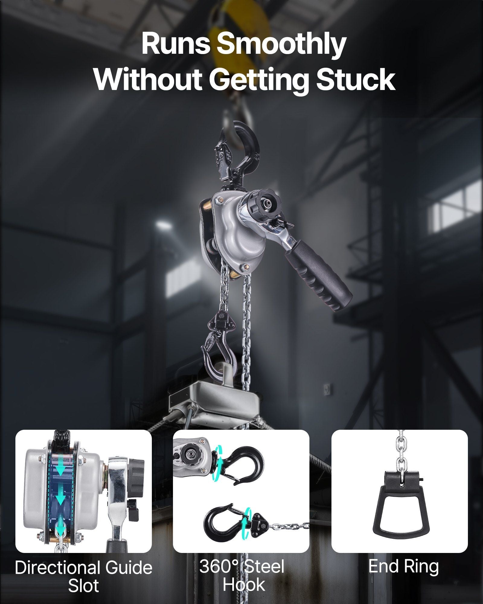 Manual Lever Chain Hoist, 1/4T 250KG Capacity Heavy Duty Come Along, 1.5M Lift G80 Alloy Steel Chain With V952-MNKSBHLHL14T5QFC1001V0