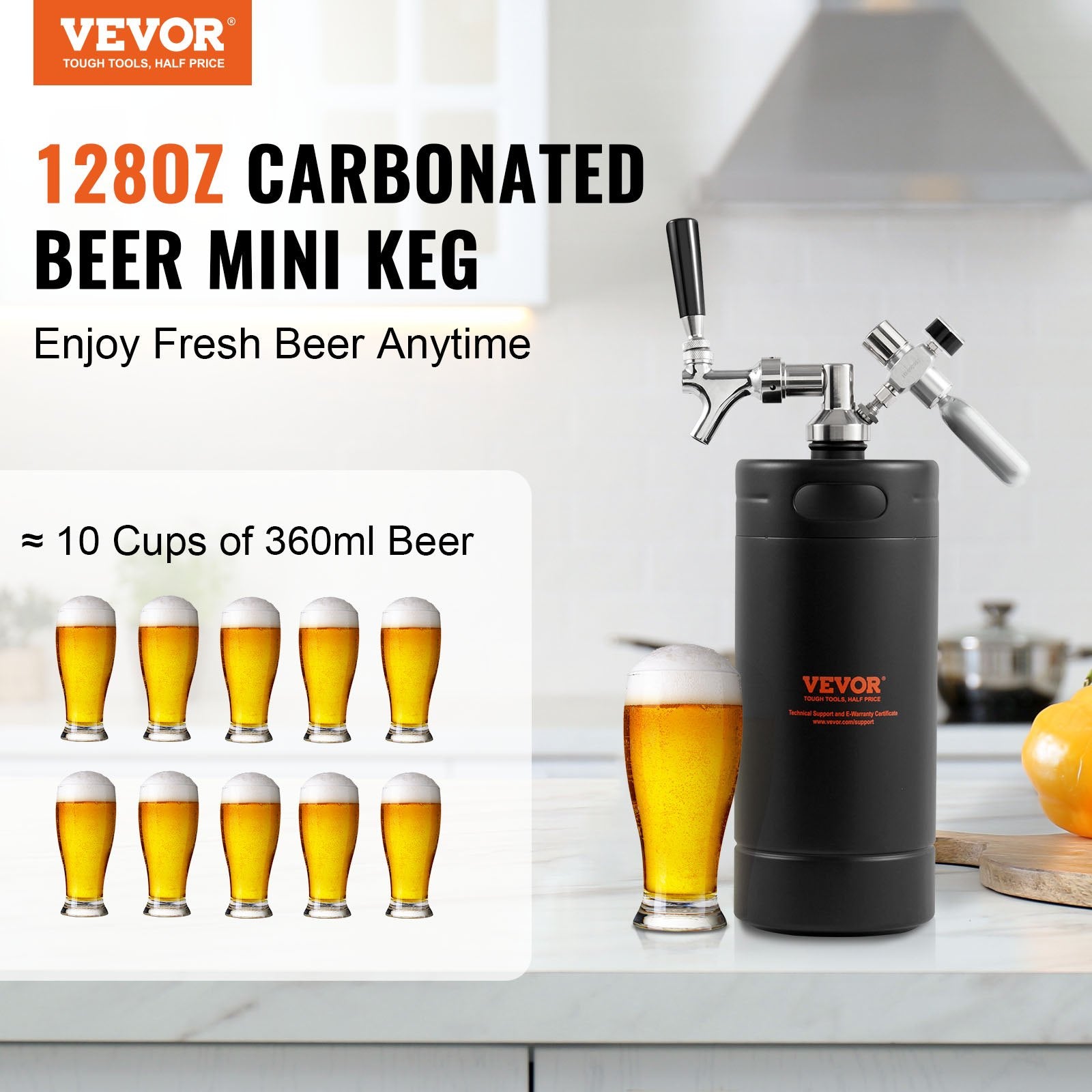 Beer Growler Tap System, 4L Mini Keg, 304 Stainless Steel Pressurized Beer Growler, Keg Growler with Pressure V952-MNPJTHSY128OZBCJQV0