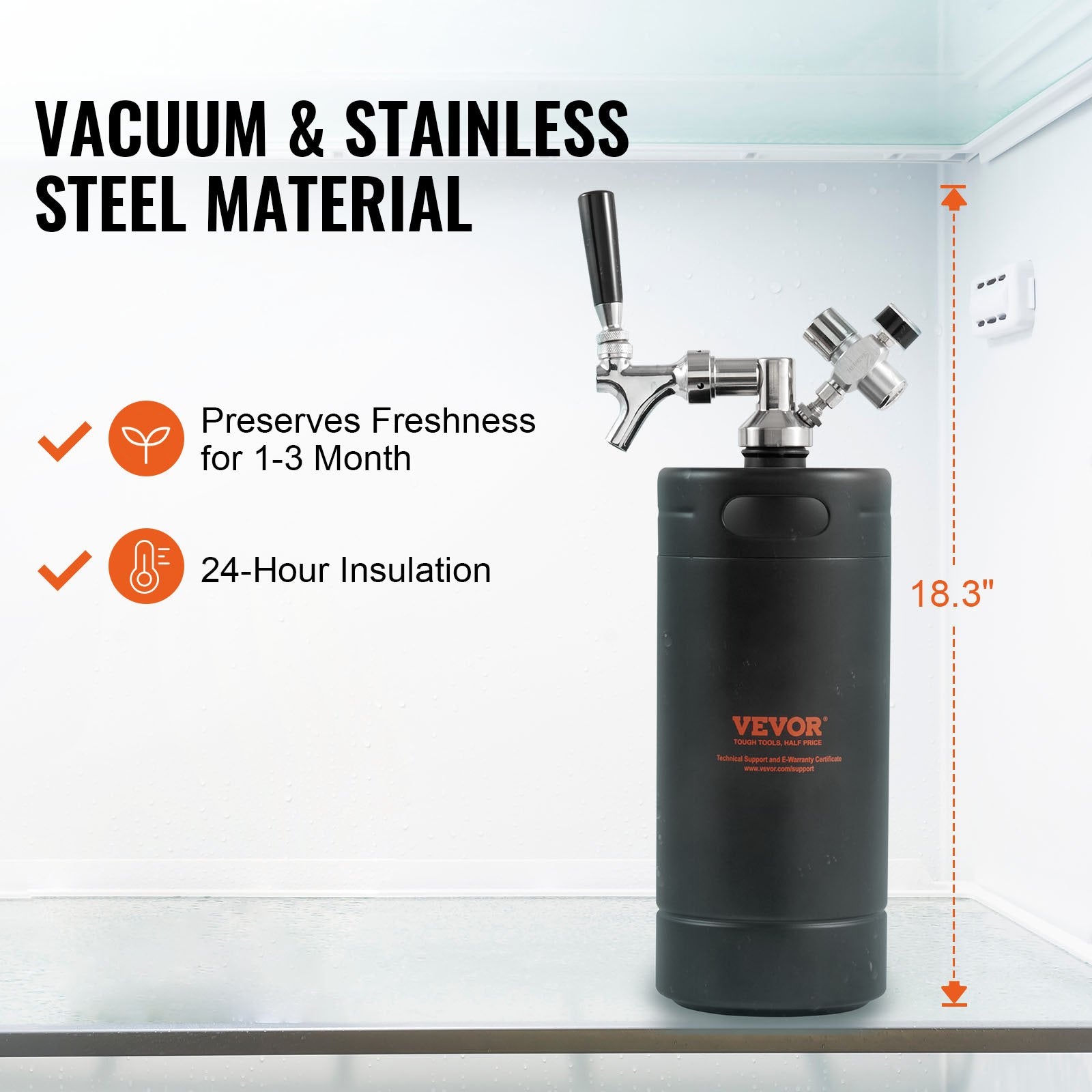Beer Growler Tap System, 4L Mini Keg, 304 Stainless Steel Pressurized Beer Growler, Keg Growler with Pressure V952-MNPJTHSY128OZBCJQV0