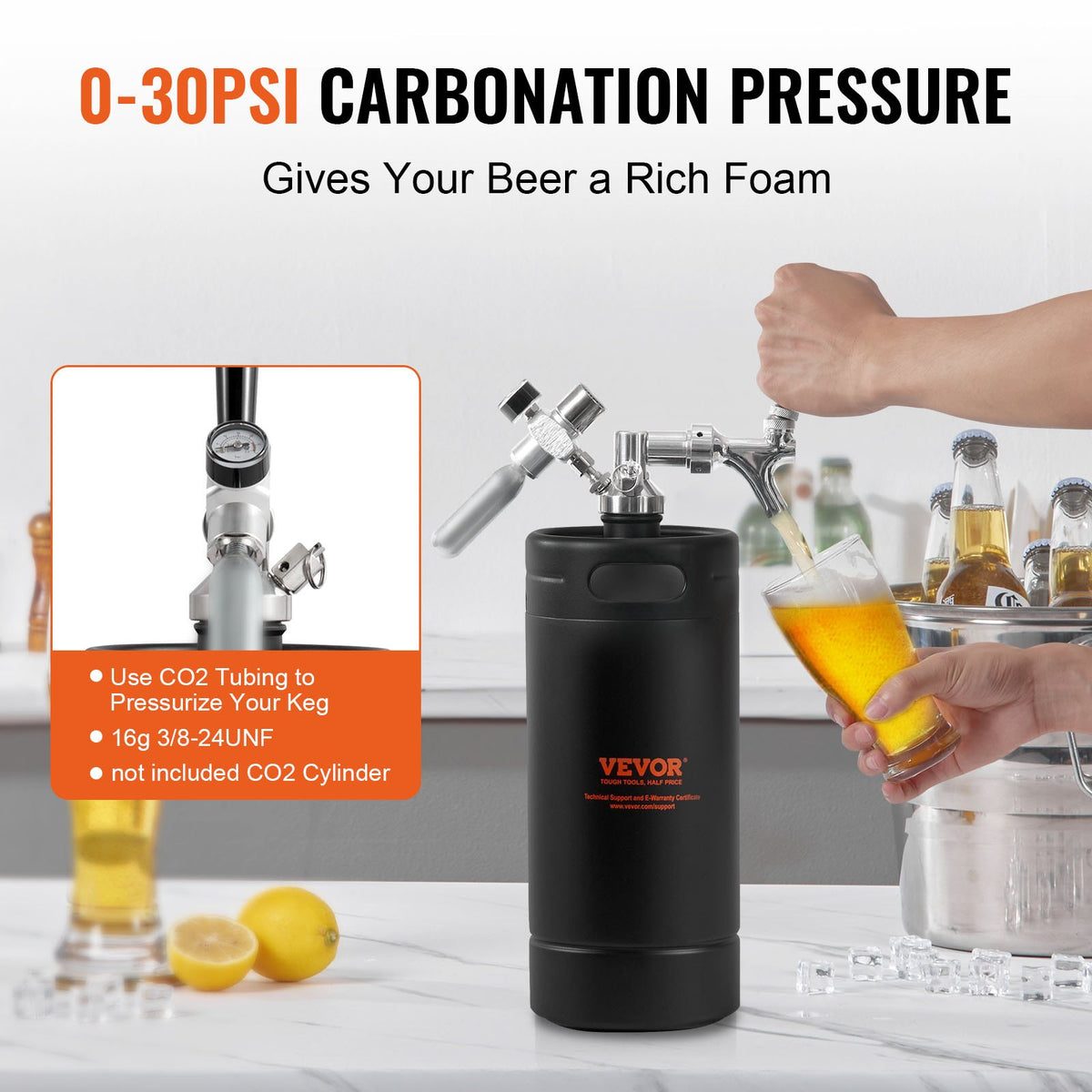 Beer Growler Tap System, 4L Mini Keg, 304 Stainless Steel Pressurized Beer Growler, Keg Growler with Pressure V952-MNPJTHSY128OZBCJQV0