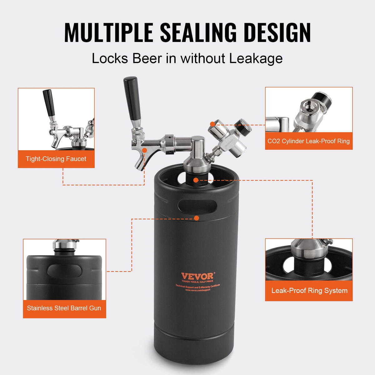 Beer Growler Tap System, 4L Mini Keg, 304 Stainless Steel Pressurized Beer Growler, Keg Growler with Pressure V952-MNPJTHSY128OZBCJQV0