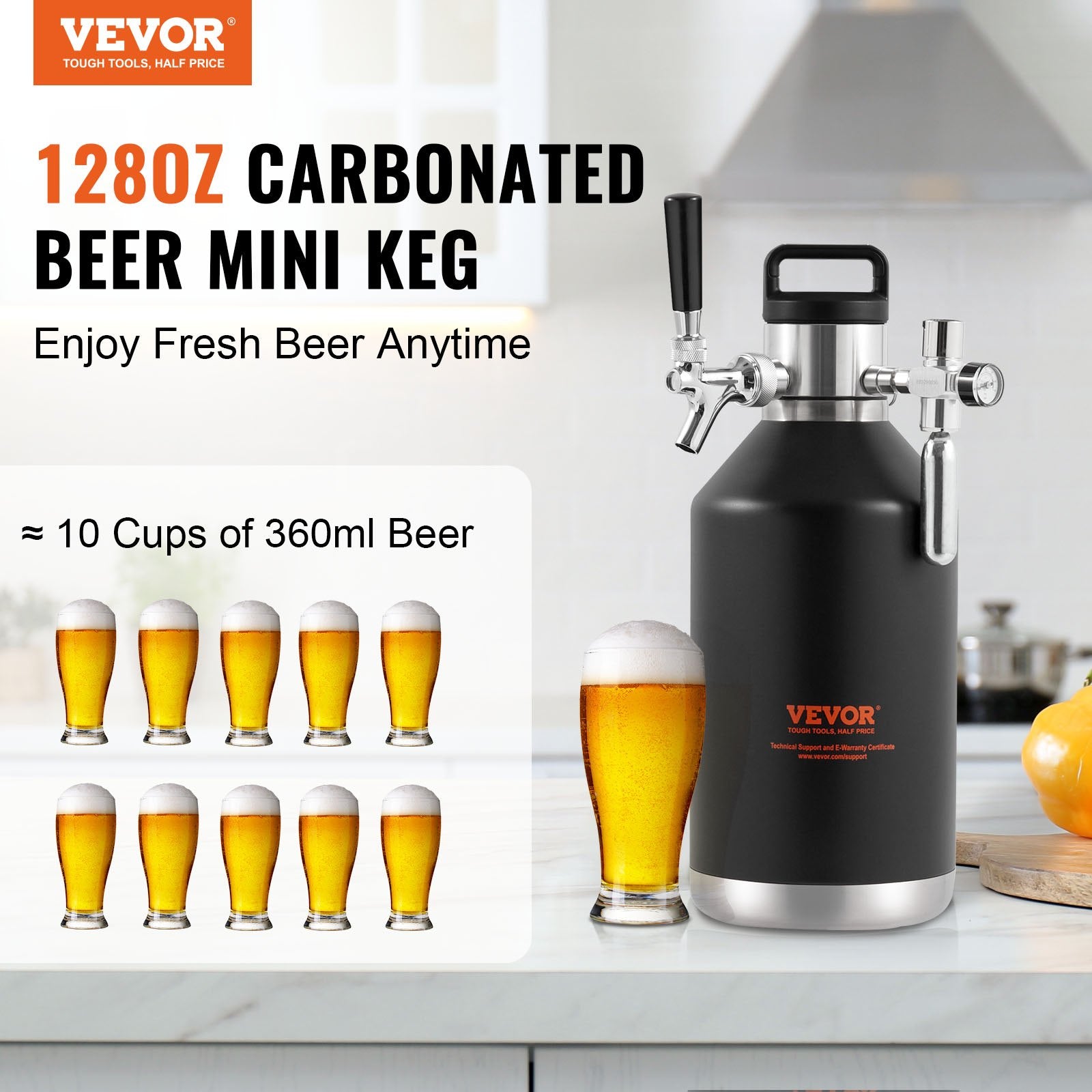 Beer Growler Tap System, 4L Mini Keg, 304 Stainless Steel Pressurized Beer Growler, Keg Growler with Pressure V952-MNPJTHSY128OZG02SV0