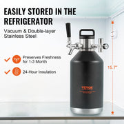 Beer Growler Tap System, 4L Mini Keg, 304 Stainless Steel Pressurized Beer Growler, Keg Growler with Pressure V952-MNPJTHSY128OZG02SV0