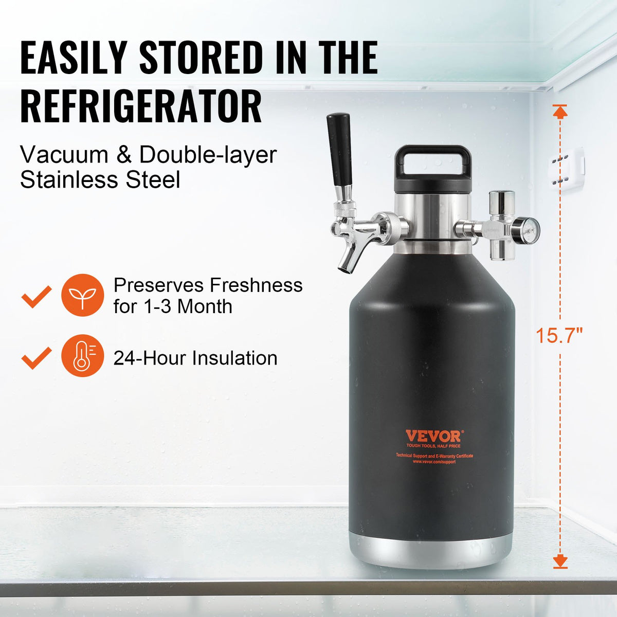 Beer Growler Tap System, 4L Mini Keg, 304 Stainless Steel Pressurized Beer Growler, Keg Growler with Pressure V952-MNPJTHSY128OZG02SV0