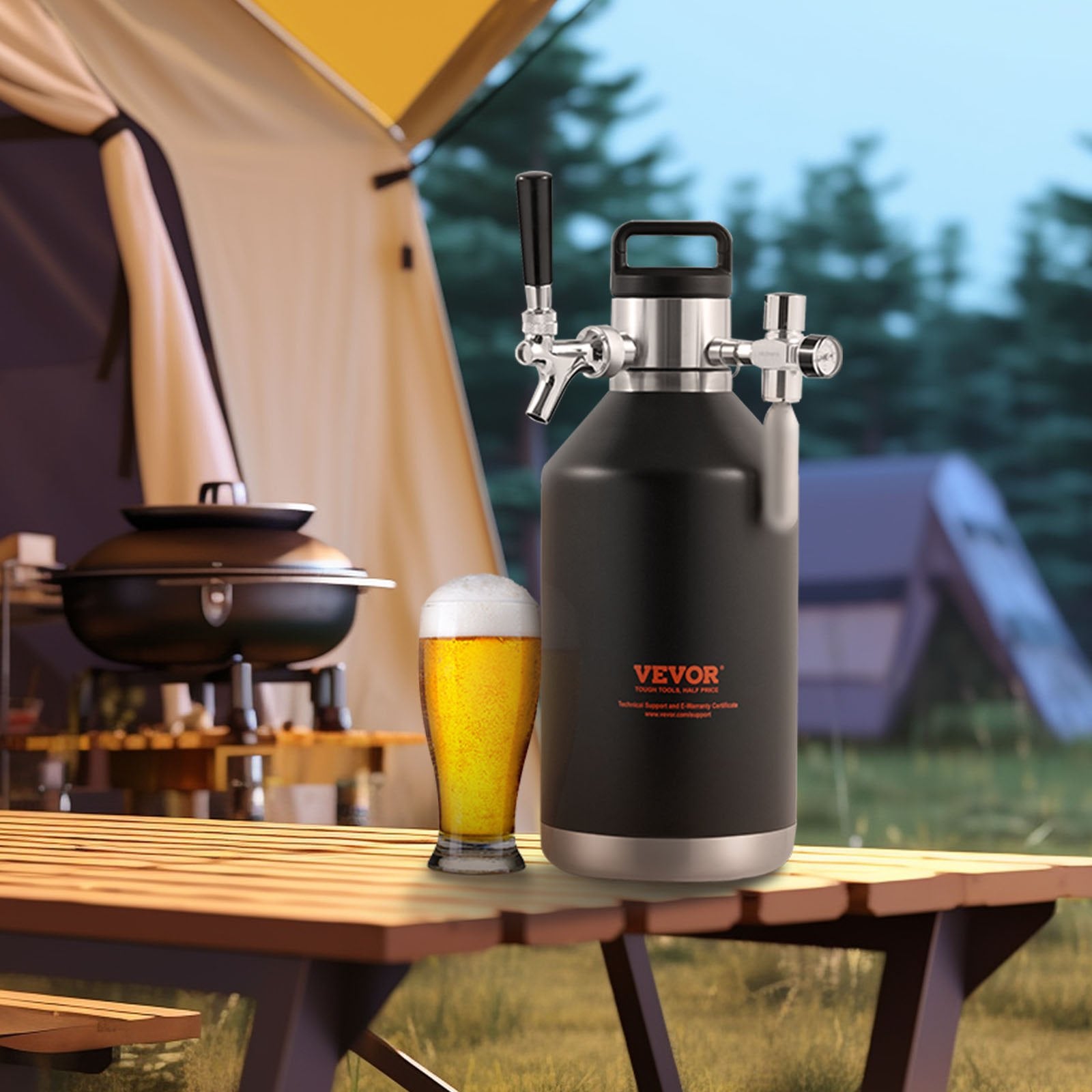 Beer Growler Tap System, 4L Mini Keg, 304 Stainless Steel Pressurized Beer Growler, Keg Growler with Pressure V952-MNPJTHSY128OZG02SV0