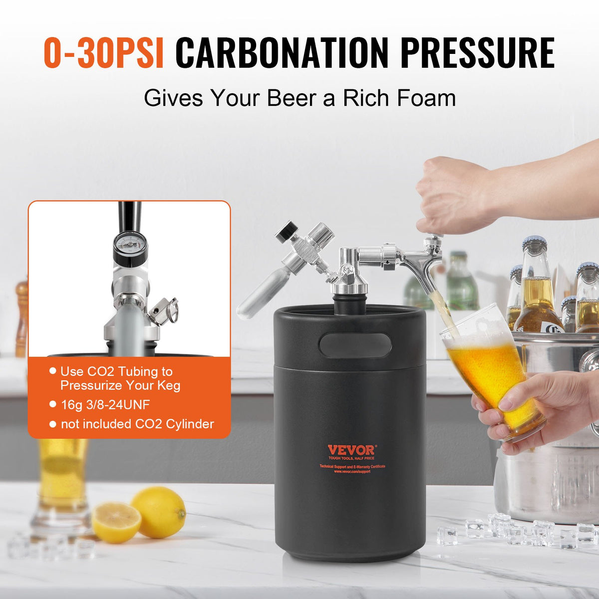 Beer Growler Tap System, 5L Mini Keg, 304 Stainless Steel Pressurized Beer Growler, Keg Growler with Pressure V952-MNPJTHSY170OZOM8VV0