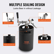 Beer Growler Tap System, 5L Mini Keg, 304 Stainless Steel Pressurized Beer Growler, Keg Growler with Pressure V952-MNPJTHSY170OZOM8VV0
