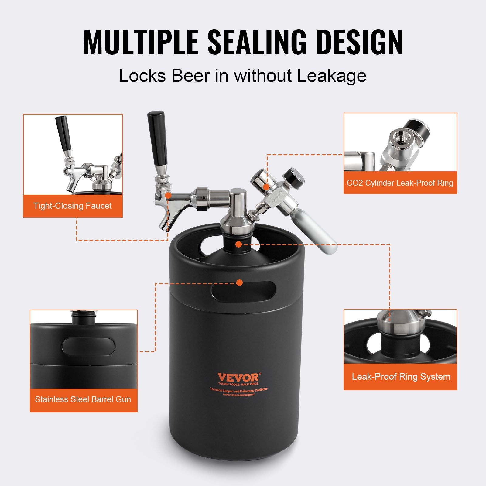 Beer Growler Tap System, 5L Mini Keg, 304 Stainless Steel Pressurized Beer Growler, Keg Growler with Pressure V952-MNPJTHSY170OZOM8VV0