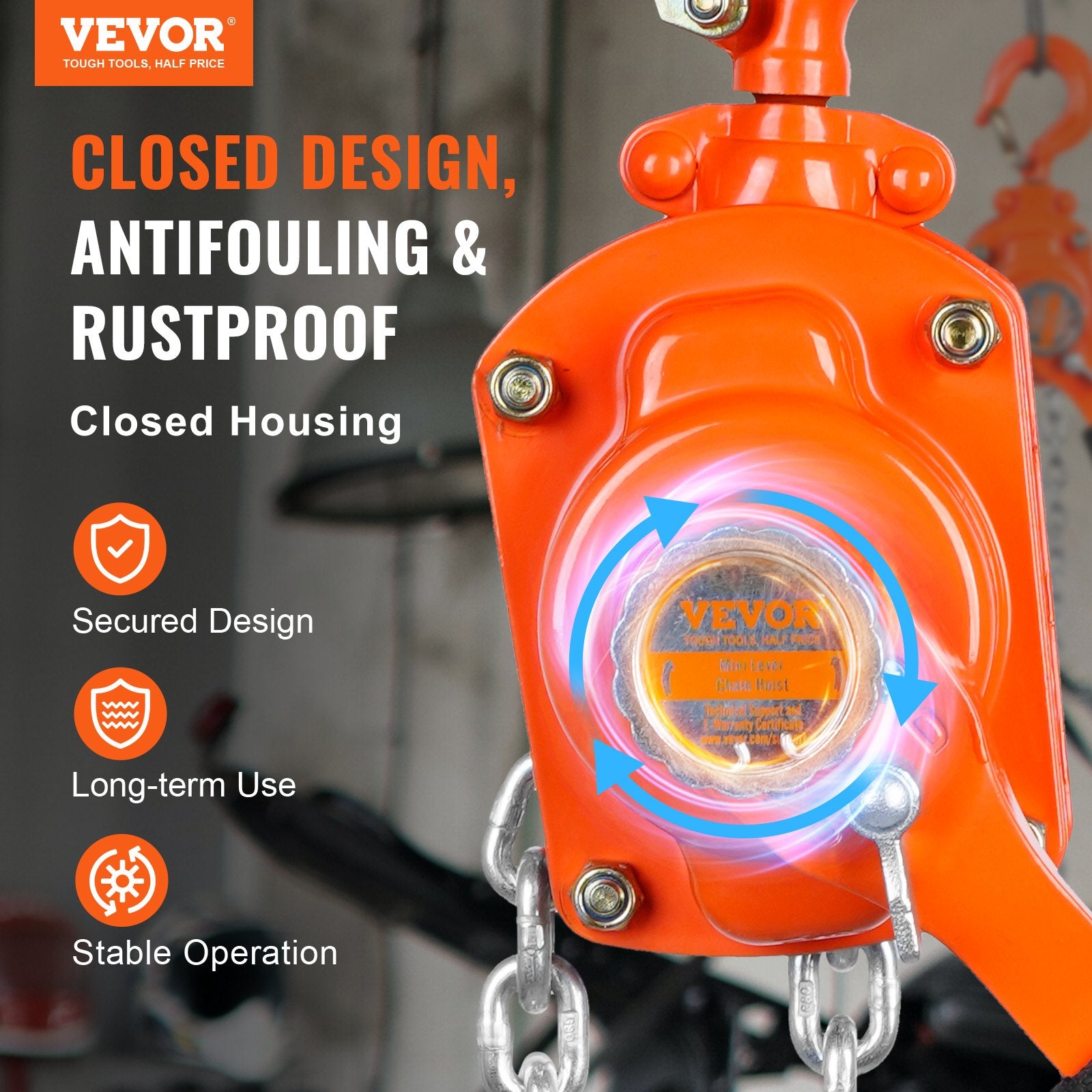 Manual Lever Chain Hoist, 1/2 Ton 1100 lbs Capacity 10 FT Come Along, G80 Galvanized Carbon Steel with Weston V952-MNSBHL12T10FTJ83GV0
