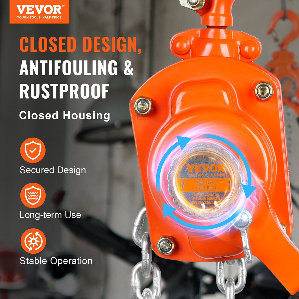 Manual Lever Chain Hoist, 1/2 Ton 1100 lbs Capacity 10 FT Come Along, G80 Galvanized Carbon Steel with Weston V952-MNSBHL12T10FTJ83GV0