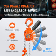 Manual Lever Chain Hoist, 1/2 Ton 1100 lbs Capacity 10 FT Come Along, G80 Galvanized Carbon Steel with Weston V952-MNSBHL12T10FTJ83GV0