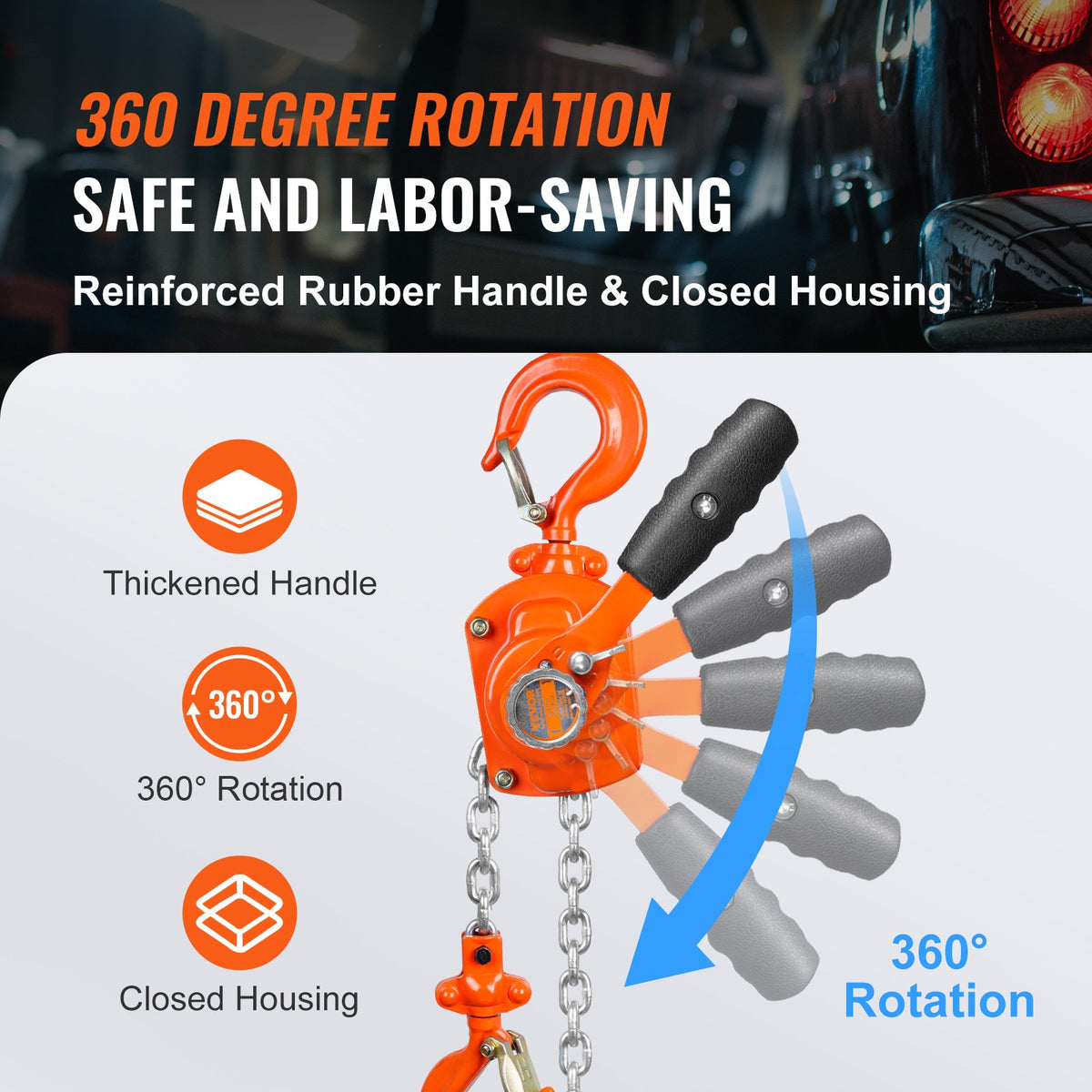 Manual Lever Chain Hoist, 1/2 Ton 1100 lbs Capacity 10 FT Come Along, G80 Galvanized Carbon Steel with Weston V952-MNSBHL12T10FTJ83GV0