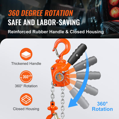 Manual Lever Chain Hoist, 1/2 Ton 1100 lbs Capacity 10 FT Come Along, G80 Galvanized Carbon Steel with Weston V952-MNSBHL12T10FTJ83GV0