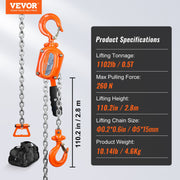 Manual Lever Chain Hoist, 1/2 Ton 1100 lbs Capacity 10 FT Come Along, G80 Galvanized Carbon Steel with Weston V952-MNSBHL12T10FTJ83GV0