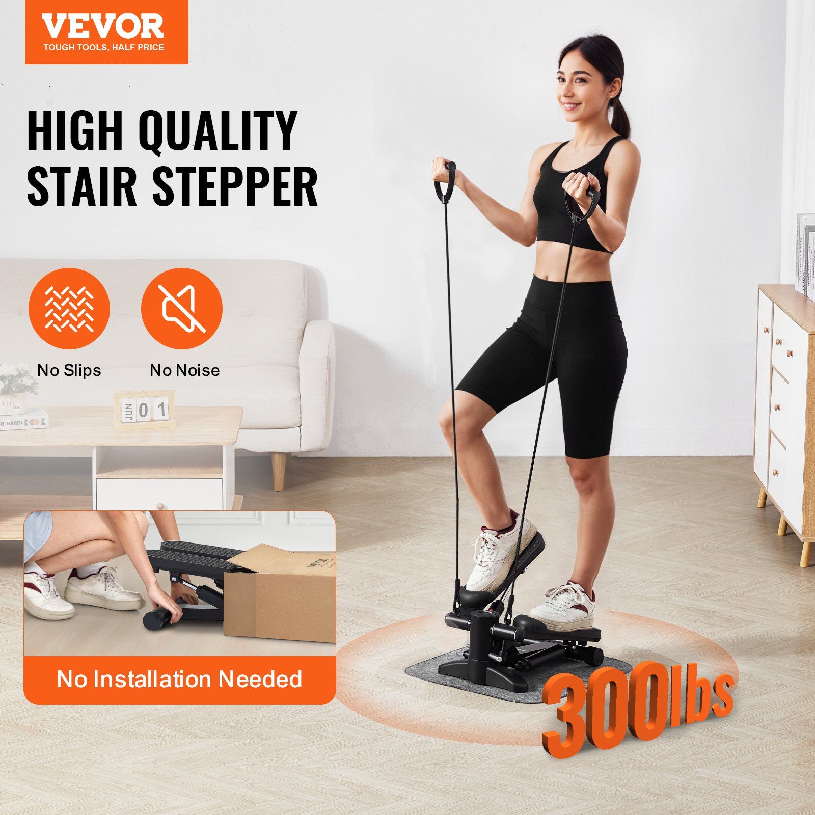 Stair Stepper, Mini Stepper for Exercise at Home, Hydraulic Fitness Stepper with Resistance Bands, Full Body V952-MNTBJWSBBSSX4567IV9