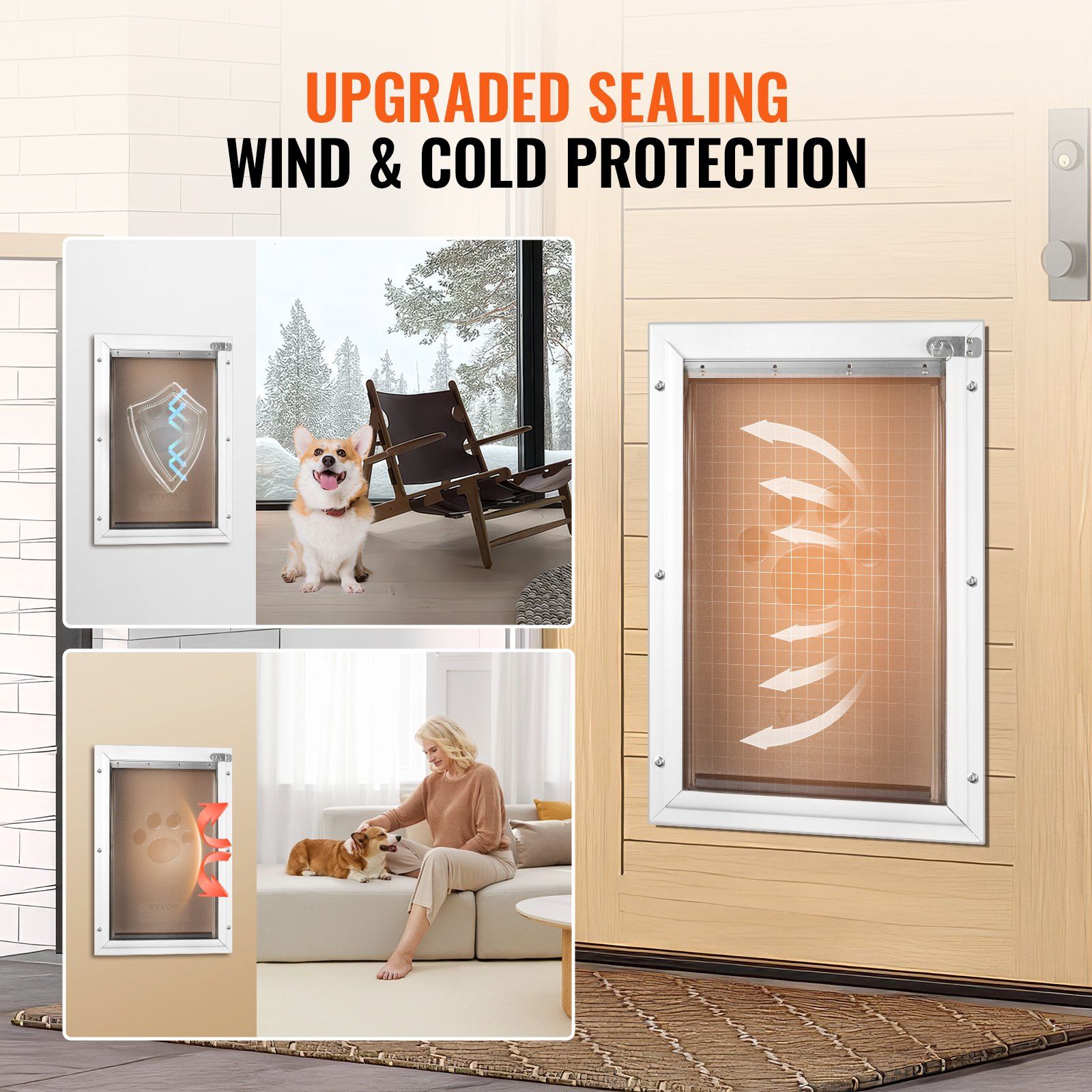 Pet Door, 33.7 x 50.9 cm Aluminum Frame with Lock and Flap System, Weatherproof Doggy Door, Easy to Install V952-MSCWMLMLHJ1PCF80QV0