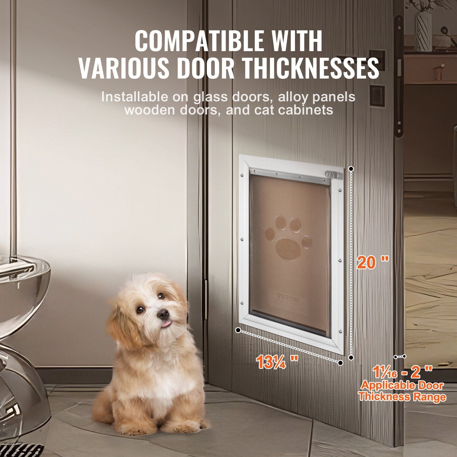 Pet Door, 33.7 x 50.9 cm Aluminum Frame with Lock and Flap System, Weatherproof Doggy Door, Easy to Install V952-MSCWMLMLHJ1PCF80QV0
