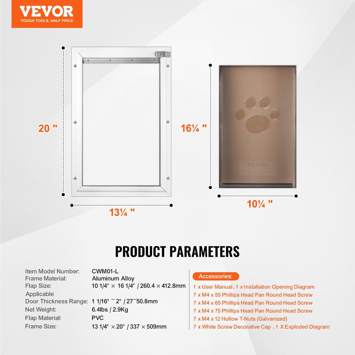 Pet Door, 33.7 x 50.9 cm Aluminum Frame with Lock and Flap System, Weatherproof Doggy Door, Easy to Install V952-MSCWMLMLHJ1PCF80QV0