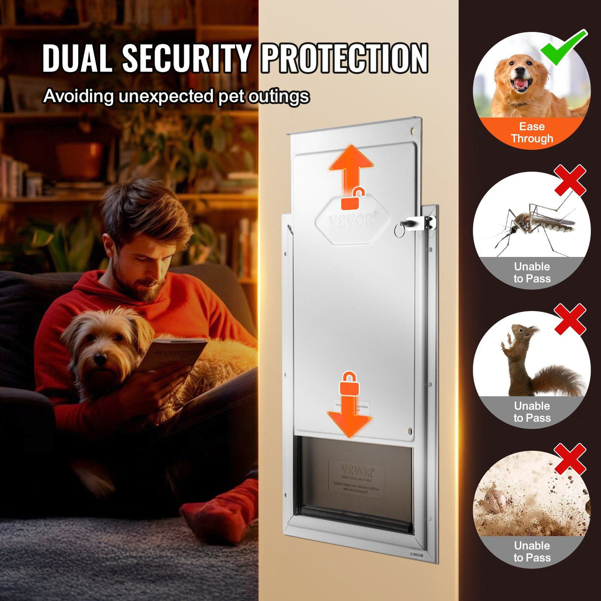 Pet Door, 21 x 30.3 cm Aluminum Frame with Lock and Flap System, Weatherproof Doggy Door, Easy to Install in V952-MSCWMSMLHJ1PTQA4NV0