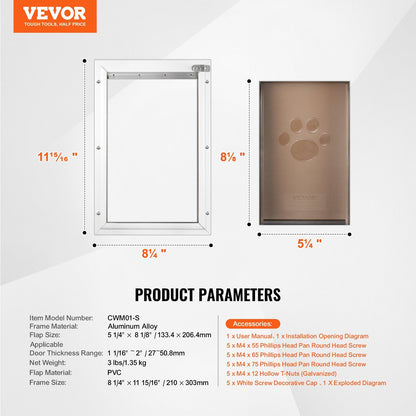 Pet Door, 21 x 30.3 cm Aluminum Frame with Lock and Flap System, Weatherproof Doggy Door, Easy to Install in V952-MSCWMSMLHJ1PTQA4NV0
